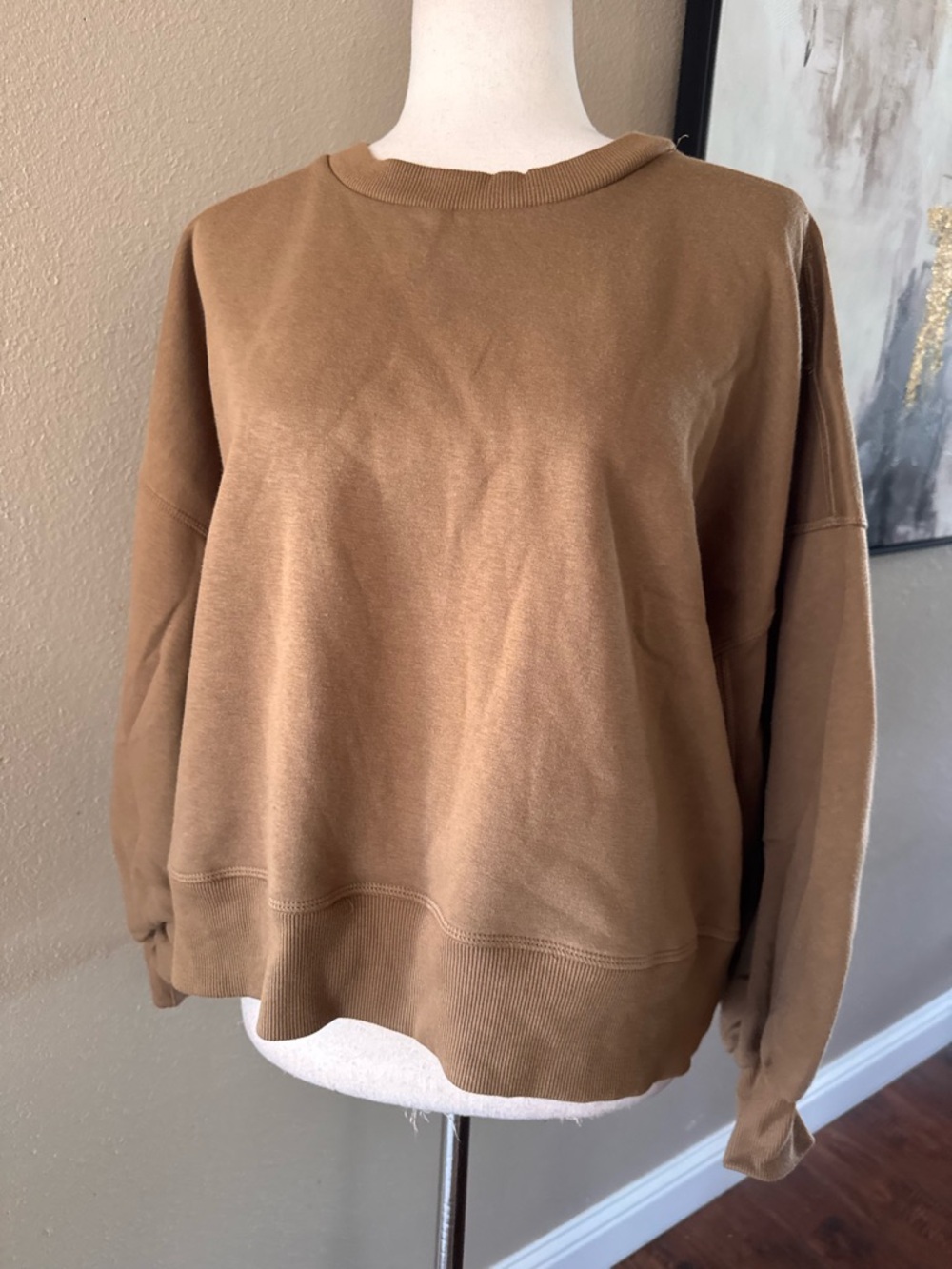 Zenana Cozy Crewneck Sweaters in Mustard Yellow & Taupe - Picture 3 of 7